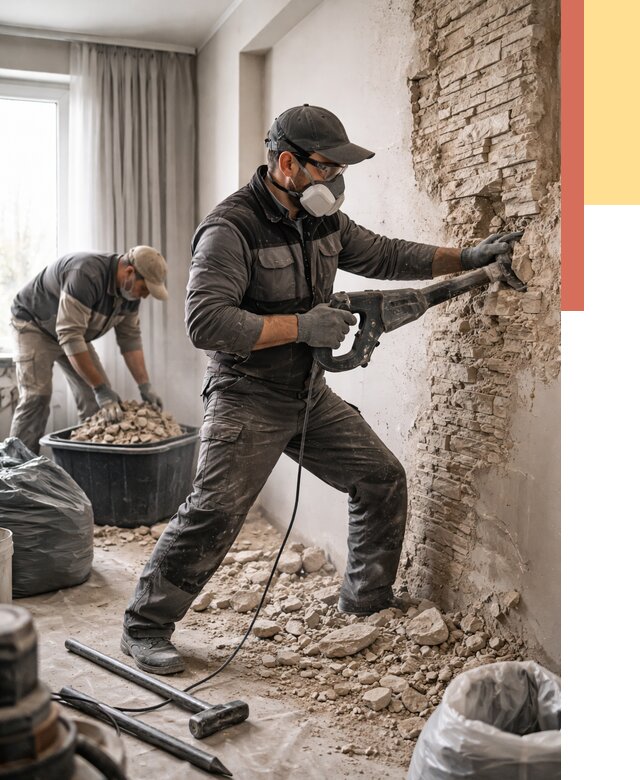 Демонтаж декоративного камня в Амурске от 1498 руб/м² — быстро и недорого | ОТДЕЛОЧНИК-Мрс