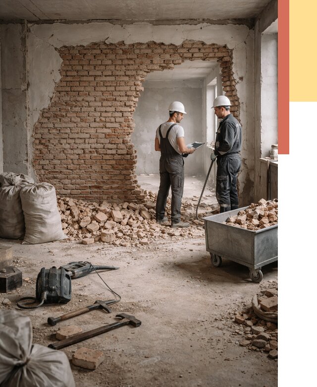 Демонтаж кирпичных стен в Амурске от 4339 руб. — быстро, недорого, под ключ | ОТДЕЛОЧНИК-Мрс