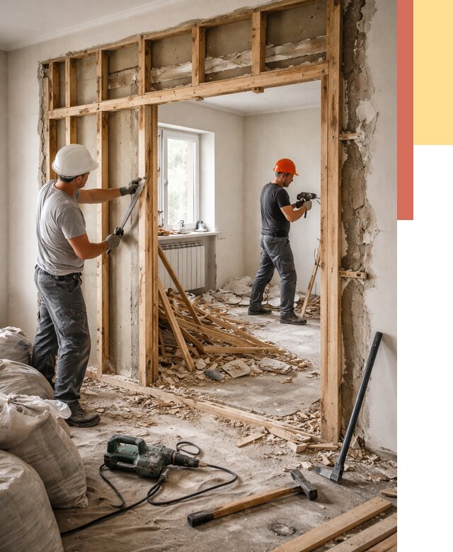 Демонтаж деревянных перегородок в Амурске от 3306 руб. — быстро и недорого | ОТДЕЛОЧНИК-Мрс