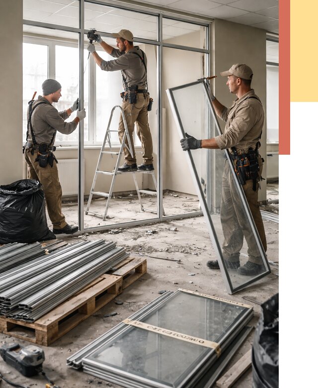 Демонтаж алюминиевых перегородок в Амурске от 4339 руб. — быстро и недорого | ОТДЕЛОЧНИК-Мрс