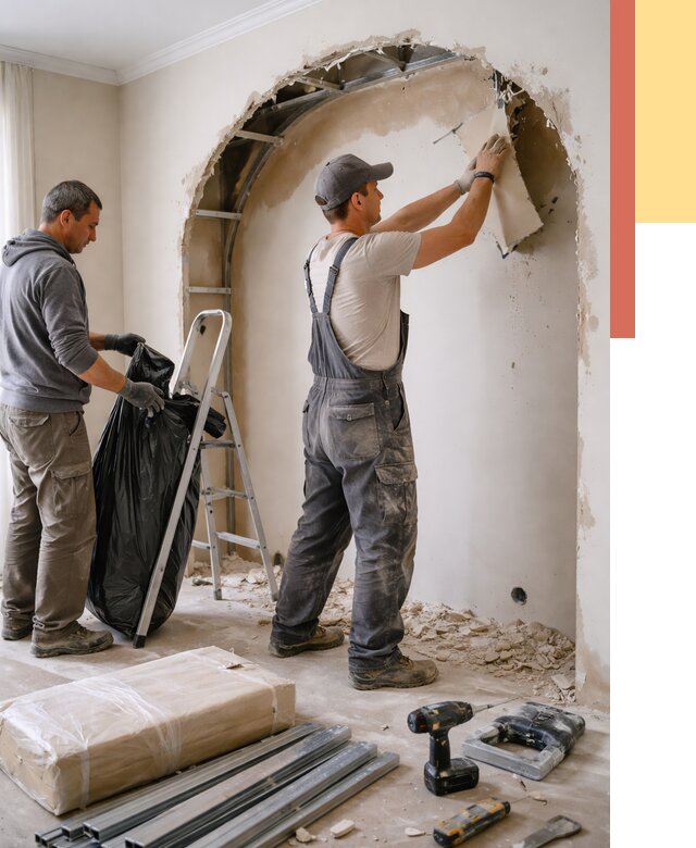 Демонтаж арки из гипсокартона в Амурске от 3616 руб. — услуги под ключ | ОТДЕЛОЧНИК-Мрс