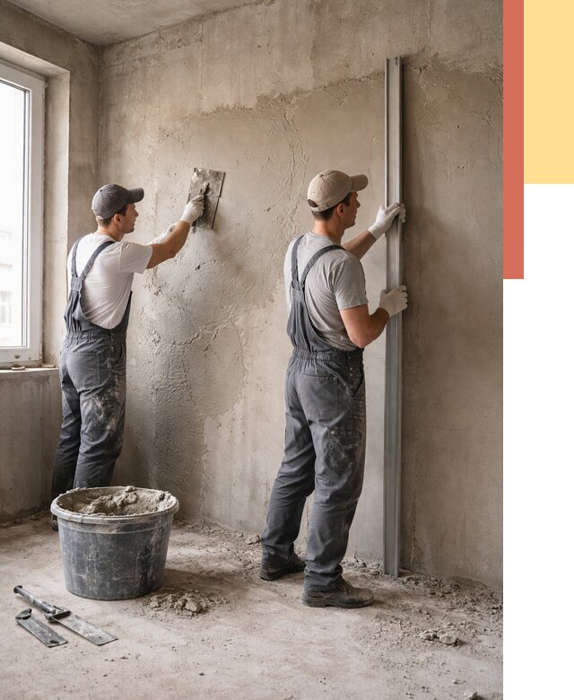 Штукатурка бетонных стен в Амурске от 4649 руб/м² — качественно и быстро | ОТДЕЛОЧНИК-Мрс