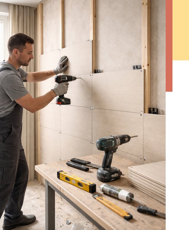 Монтаж МДФ панелей на стены в Амурске от 1292 руб. под ключ | ОТДЕЛОЧНИК-Мрс