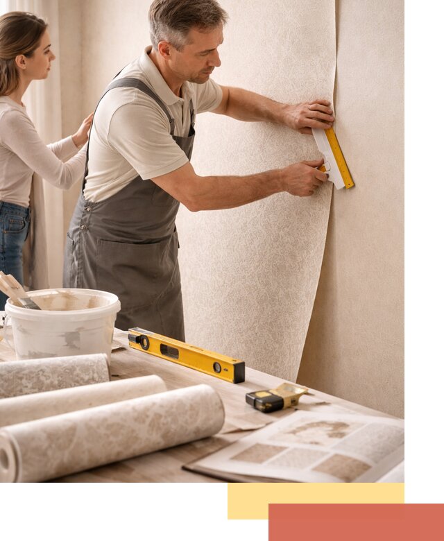 Поклейка обоев с подбором рисунка в Амурске