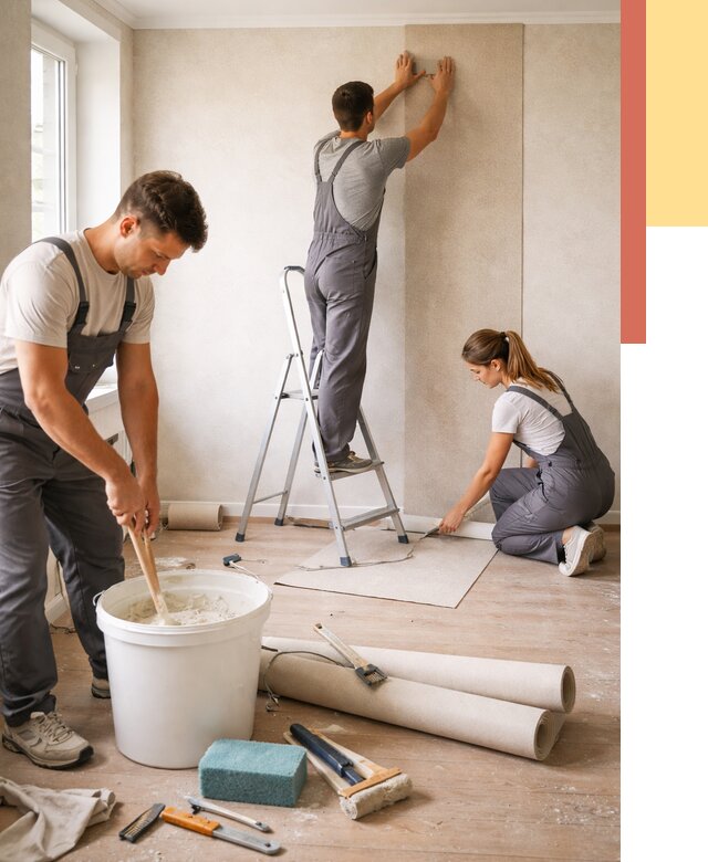 Оклейка стен обоями в Амурске от 3616 руб/м2 — быстро и недорого | ОТДЕЛОЧНИК-Мрс