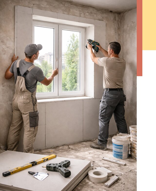 Монтаж откосов из гипсокартона в Амурске от 4649 руб. под ключ | ОТДЕЛОЧНИК-Мрс