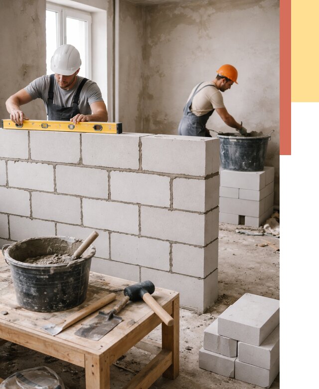 Кладка перегородок из газобетона в Амурске от 3306 руб. под ключ | ОТДЕЛОЧНИК-Мрс