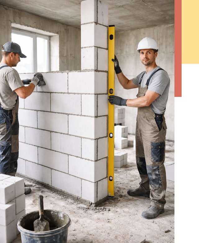 Кладка перегородок из пеноблока в Амурске от 1860 руб. под ключ | ОТДЕЛОЧНИК-Мрс