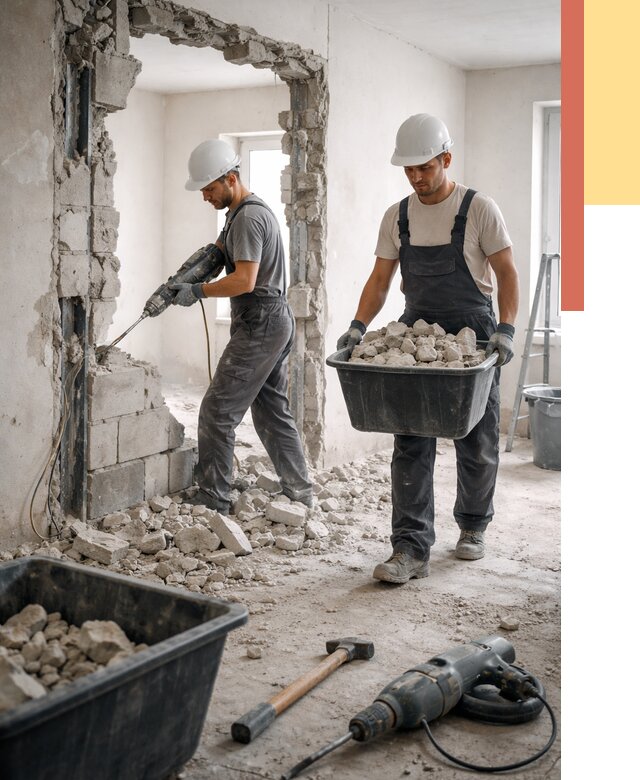 Демонтаж блоковых перегородок в Амурске от 3875 руб. — быстро и недорого | ОТДЕЛОЧНИК-Мрс