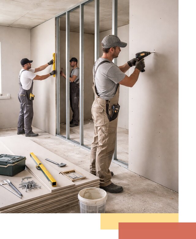 Однослойная перегородка из гипсокартона в Амурске под ключ, монтаж и отделка