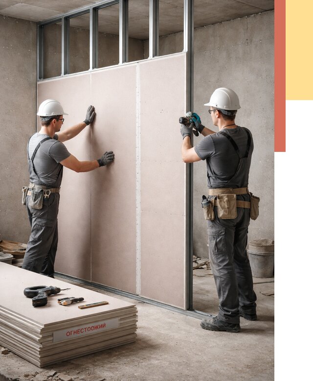 Перегородка из огнестойкого гипсокартона в Амурске от 1911 руб. под ключ | ОТДЕЛОЧНИК-Мрс