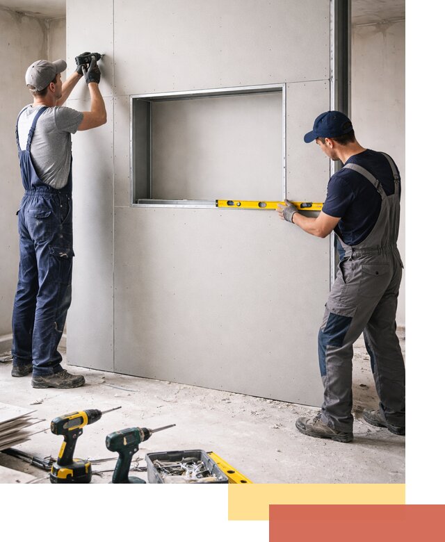 Перегородка из гипсокартона с нишей под декор в Амурске