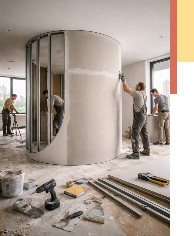 Радиусная перегородка из гипсокартона в Амурске от 2996 руб. под ключ | ОТДЕЛОЧНИК-Мрс