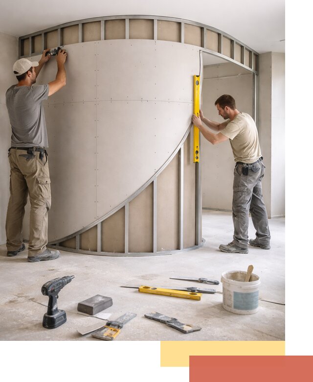 Радиусная перегородка из гипсокартона в Амурске под ключ