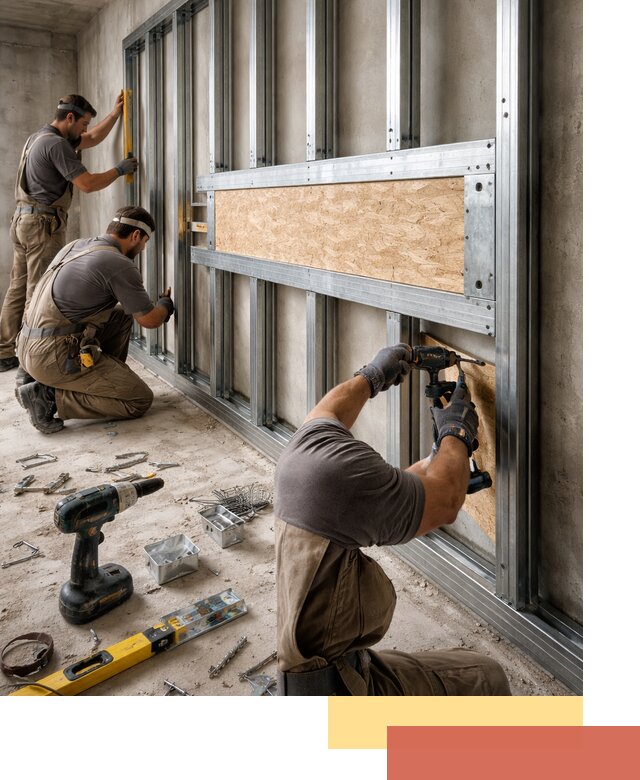 Усиленная перегородка для крепления тяжёлых конструкций в Амурске