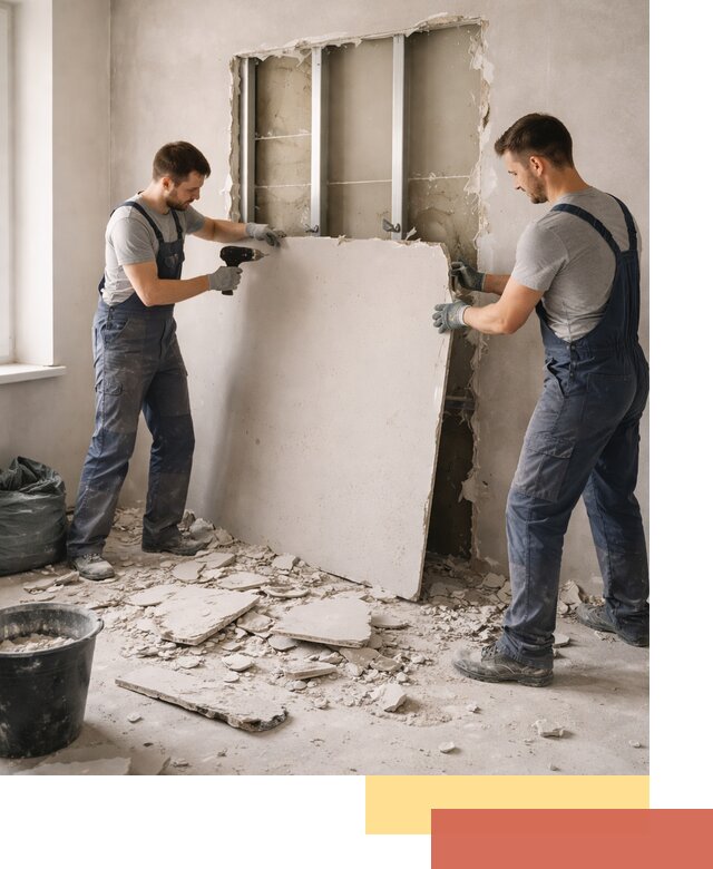 Демонтаж перегородки из гипсокартона в Амурске быстрый и аккуратный