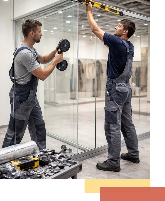 Стеклянные перегородки для магазинов в Амурске — монтаж и установка