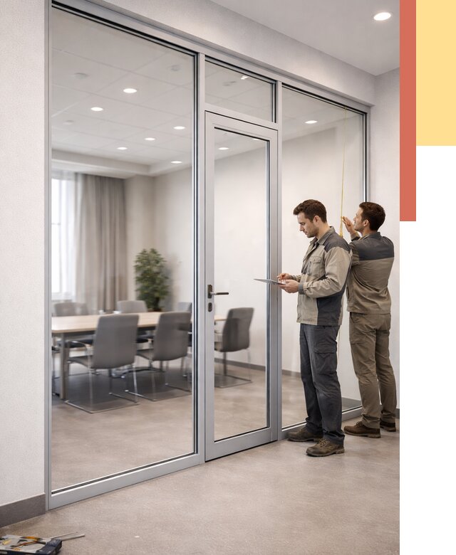 Установка и монтаж алюминиевых перегородок со стеклом в Амурске от 8472 руб. | ОТДЕЛОЧНИК-Мрс