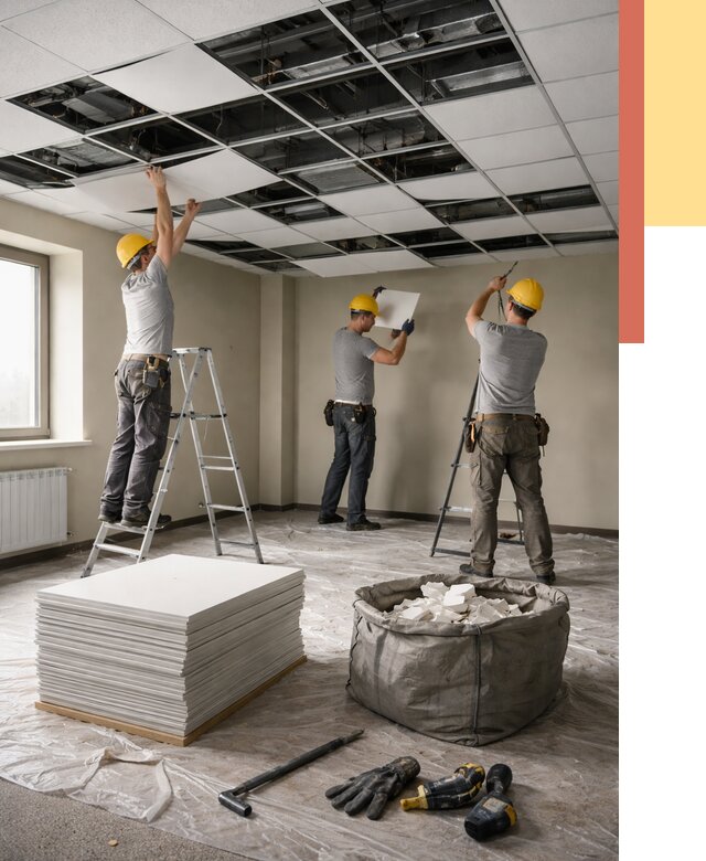 Демонтаж потолка Армстронг в Амурске от 4649 руб. быстро и недорого | ОТДЕЛОЧНИК-Мрс