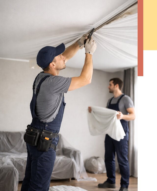 Демонтаж натяжного потолка в Амурске от 4649 руб. — снятие и разбор под ключ | ОТДЕЛОЧНИК-Мрс