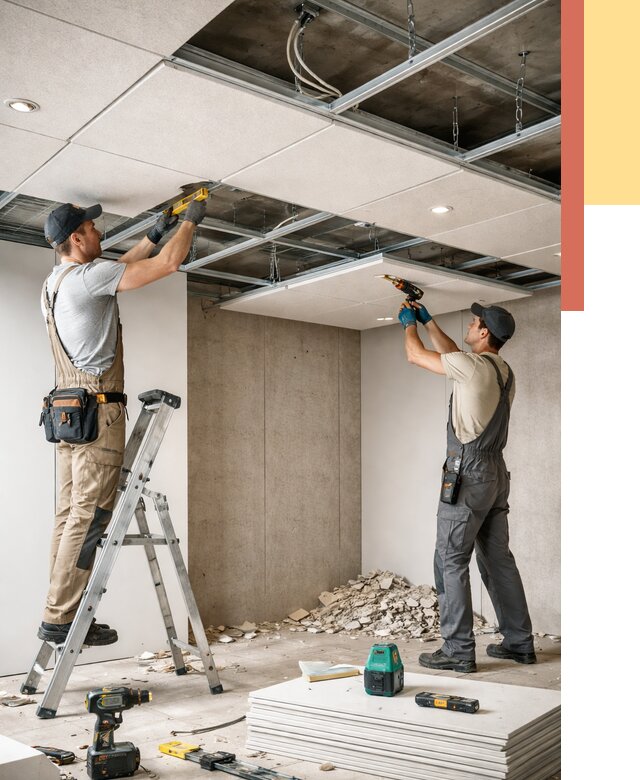 Монтаж акустического потолка в Амурске от 6716 руб/м2 — быстро и недорого | ОТДЕЛОЧНИК-Мрс