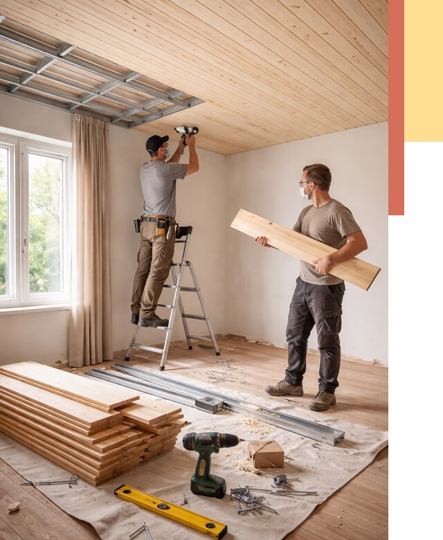 Монтаж потолка из вагонки в Амурске от 6716 руб. | Быстро и недорого — ОТДЕЛОЧНИК-Мрс