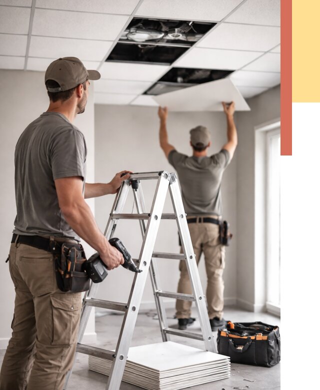 Обслуживание подвесного потолка в Амурске от 3616 руб. — быстро и недорого | ОТДЕЛОЧНИК-Мрс