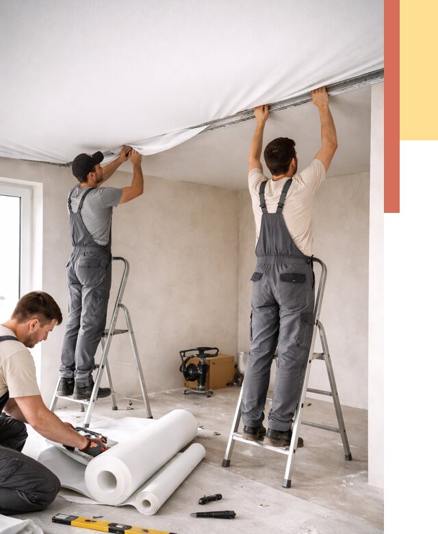 Монтаж тканевого натяжного потолка в Амурске от 3616 руб. под ключ | ОТДЕЛОЧНИК-Мрс