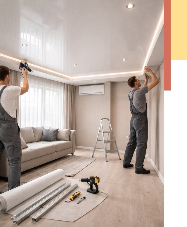 Монтаж глянцевого натяжного потолка в Амурске от 775 руб. под ключ | ОТДЕЛОЧНИК-Мрс