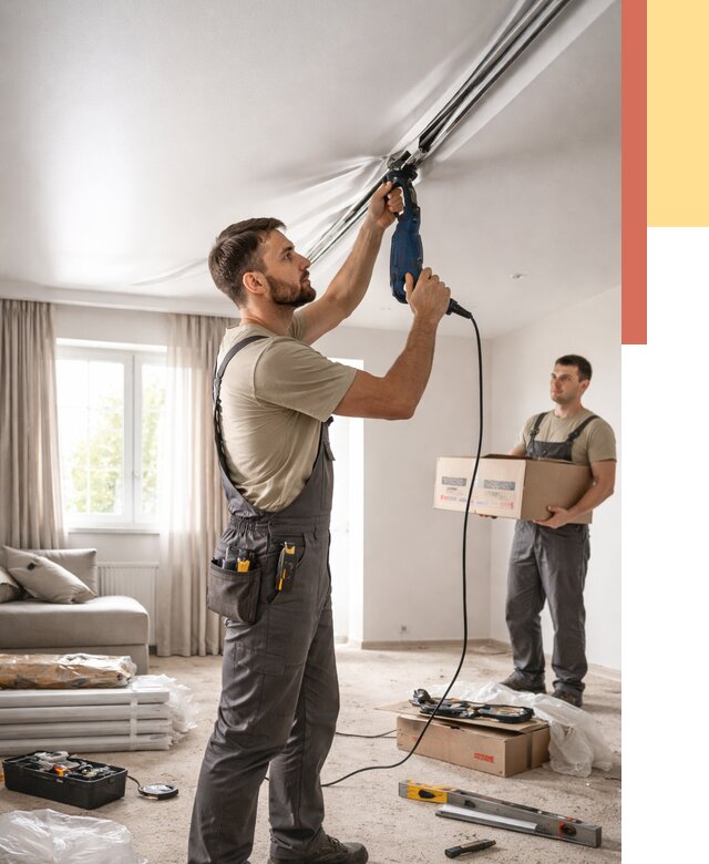 Монтаж сатинового натяжного потолка в Амурске от 3616 руб. | Быстро, недорого — ОТДЕЛОЧНИК-Мрс