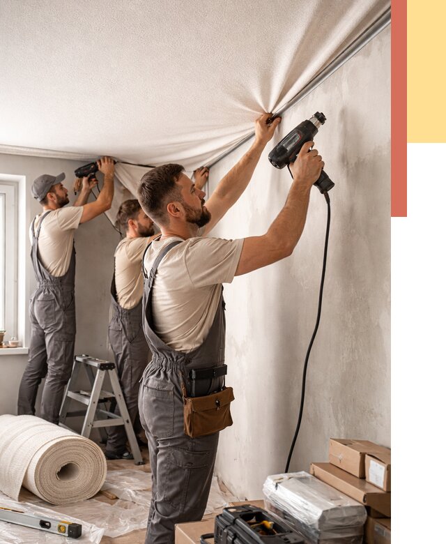 Монтаж фактурного натяжного потолка в Амурске от 775 руб. — ОТДЕЛОЧНИК-Мрс