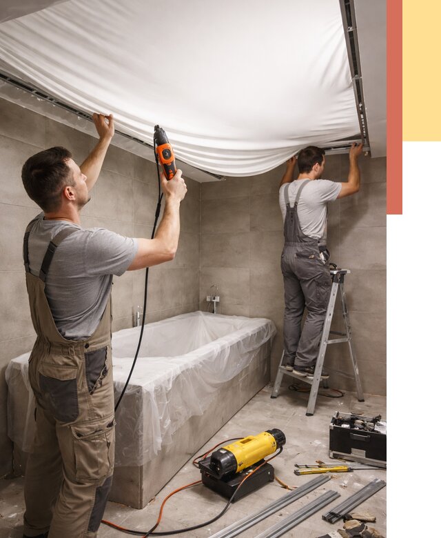 Монтаж натяжного потолка в ванной в Амурске от 1240 руб. под ключ | ОТДЕЛОЧНИК-Мрс