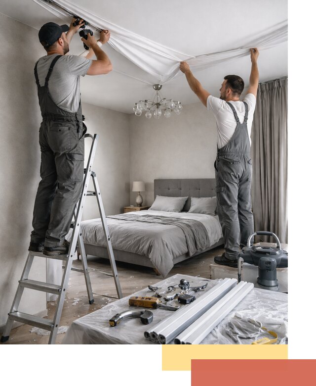 Монтаж натяжного потолка в спальне в Амурске