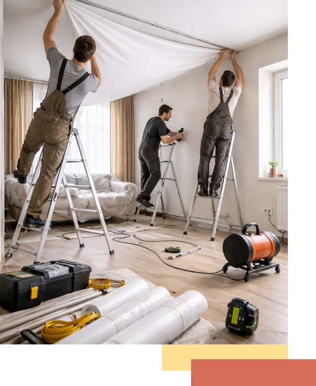 Монтаж натяжного потолка в гостиной в Амурске