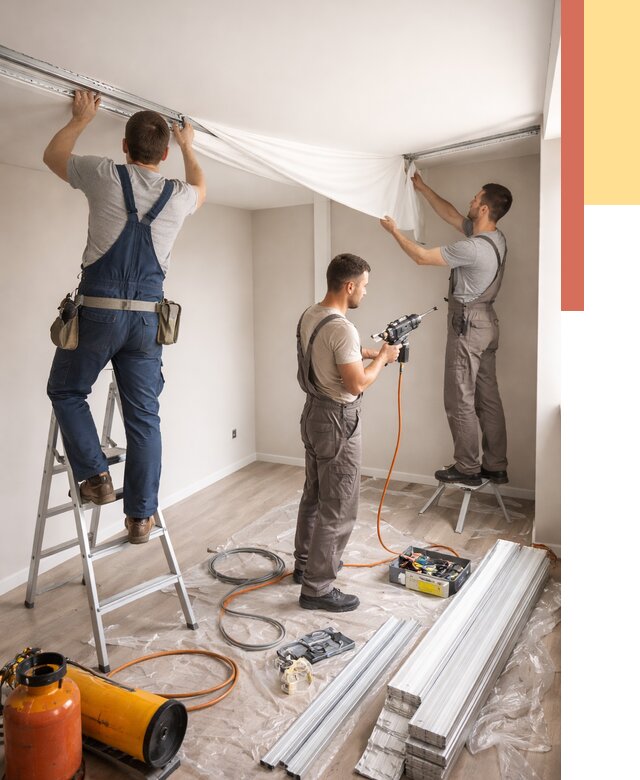 Монтаж натяжного потолка в студии в Амурске от 5683 руб. — быстро и недорого | ОТДЕЛОЧНИК-Мрс