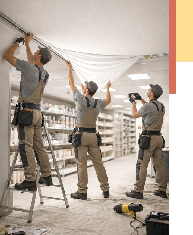 Монтаж натяжного потолка в магазине в Амурске от 4649 руб. быстро и недорого | ОТДЕЛОЧНИК-Мрс