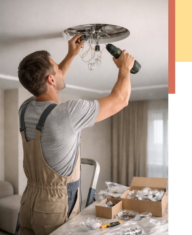 Установка люстры в натяжной потолок в Амурске от 1240 руб. | Быстро и недорого — ОТДЕЛОЧНИК-Мрс