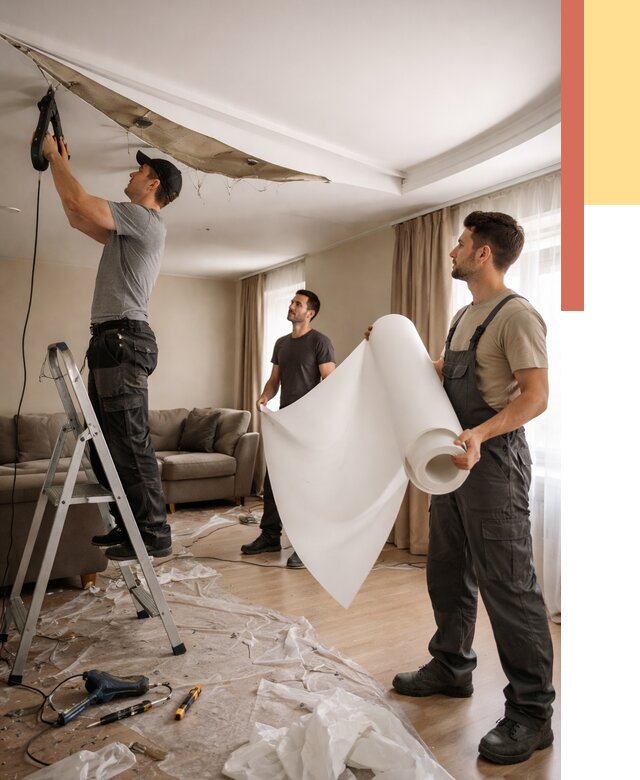 Замена полотна натяжного потолка в Амурске от 9815 руб. быстро и недорого | ОТДЕЛОЧНИК-Мрс