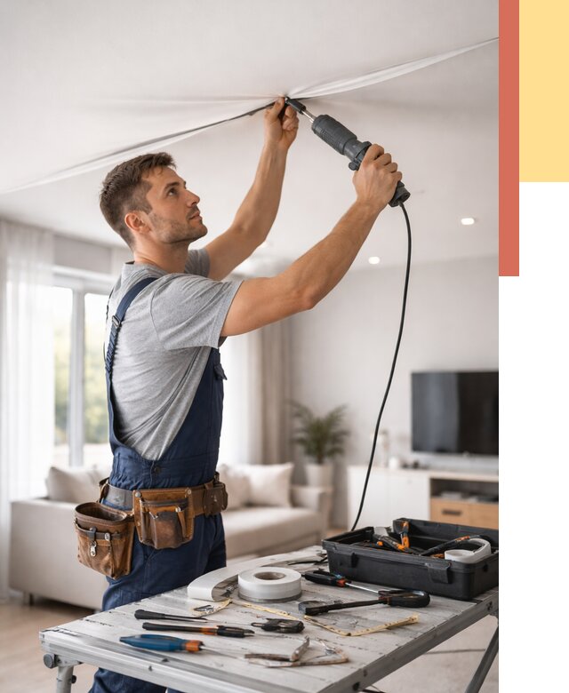 Ремонт натяжных потолков в Амурске от 9815 руб. под ключ — ОТДЕЛОЧНИК-Мрс