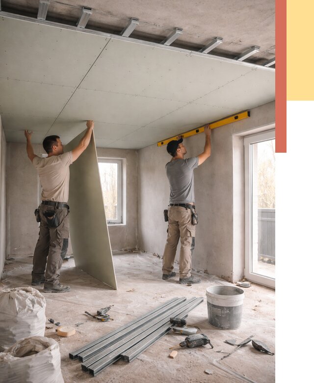 Одноуровневый потолок из гипсокартона в Амурске от 775 руб. — монтаж под ключ | ОТДЕЛОЧНИК-Мрс