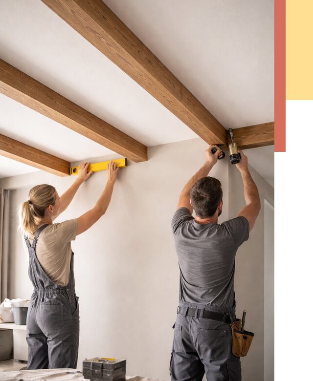 Монтаж декоративных балок на потолок в Амурске от 4339 руб. — ОТДЕЛОЧНИК-Мрс